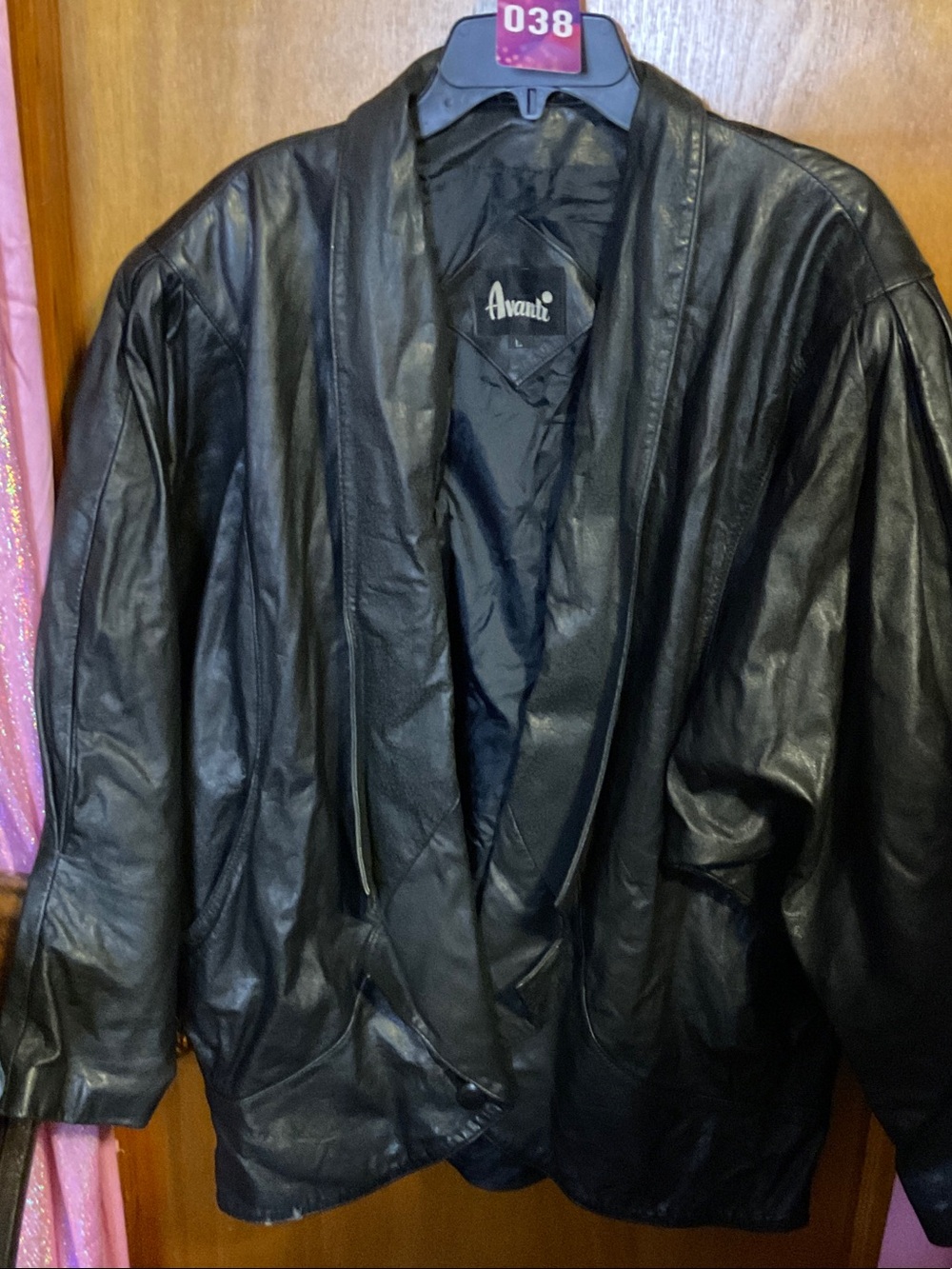 38 Vintage Avanti Black Draped Leather Open-Front Jacket - Oversized size Large